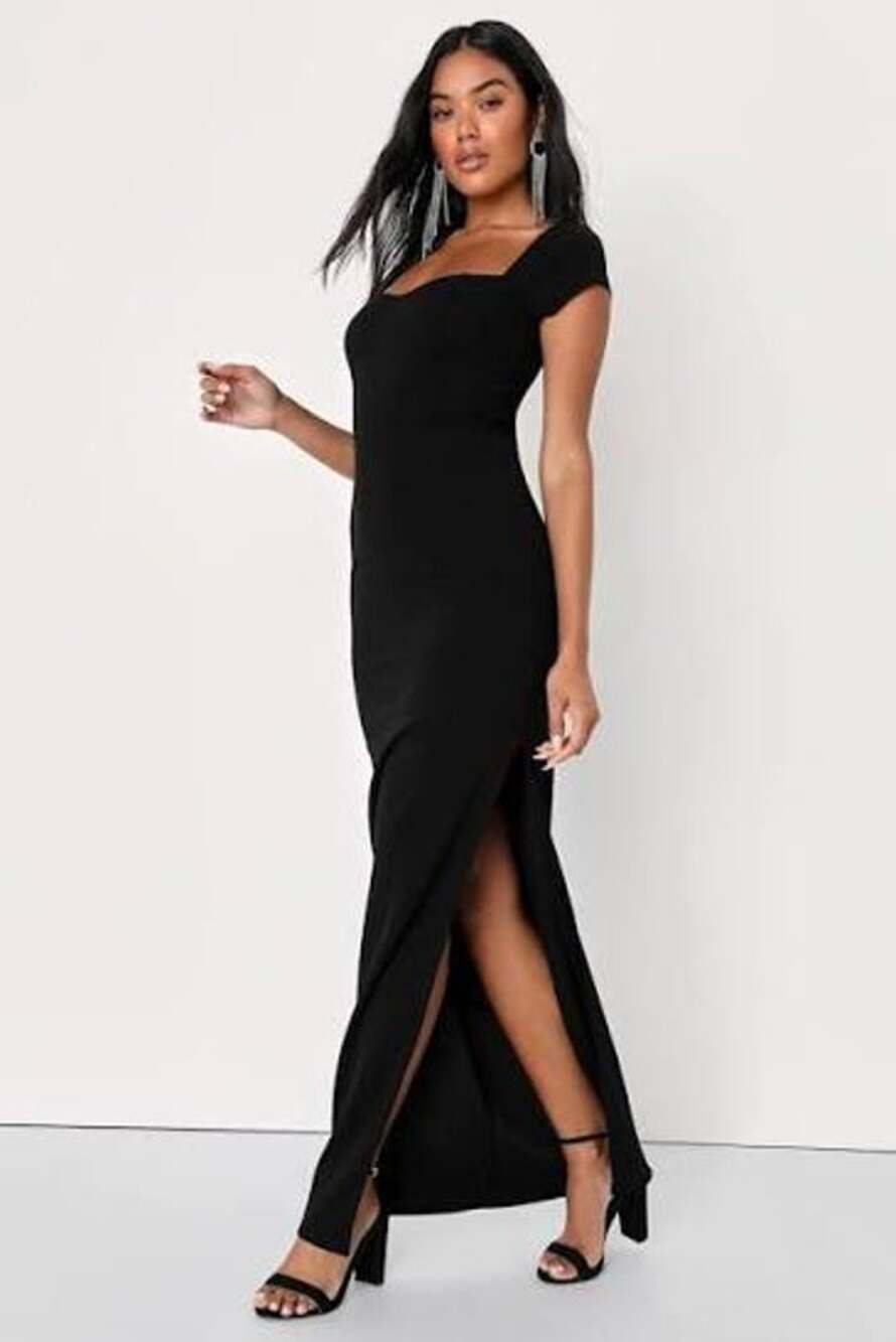 LULU'S Essential Invitee Black Cap Sleeve Column Maxi Dress Size XL NWT